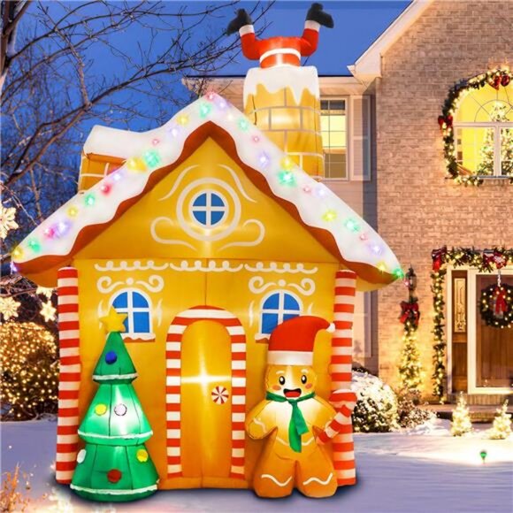 10FT Christmas Inflatables Gingerbread House Decorations, Outdoor - Picture 1 of 7